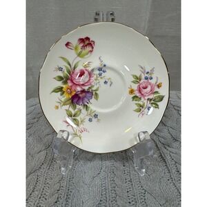 Royal Court Fine Bone China Saucer Pink Rose Floral Gold‎ Rim Made in England